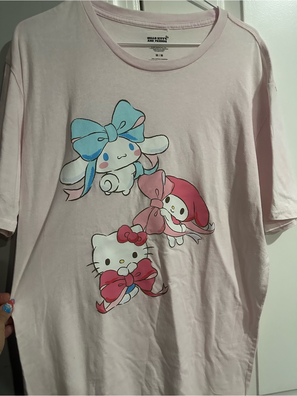 Sanrio Light Pink Hello Kitty & Friends Graphic Tee with Blue and Red Accents